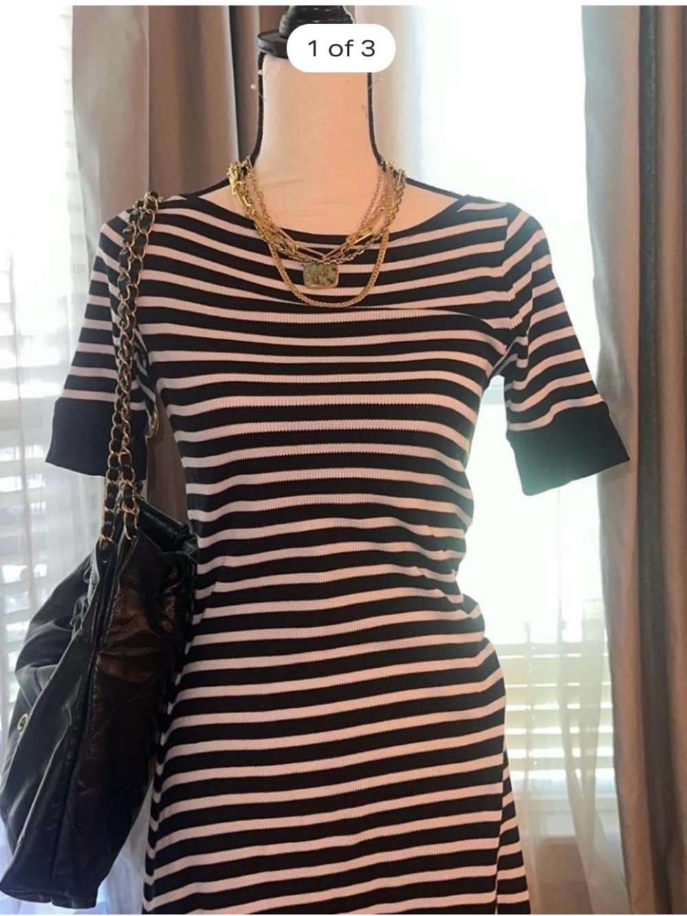 Ralph Lauren Black and White Striped Short-Sleeve Knit Top